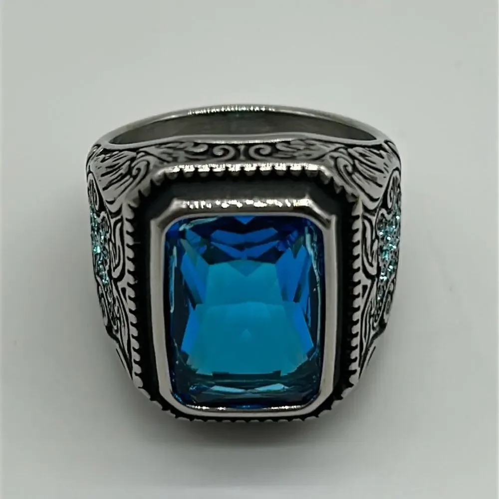 Royal Blue Cubic Zirconia Handmade Men's Ring Size 12 NWT